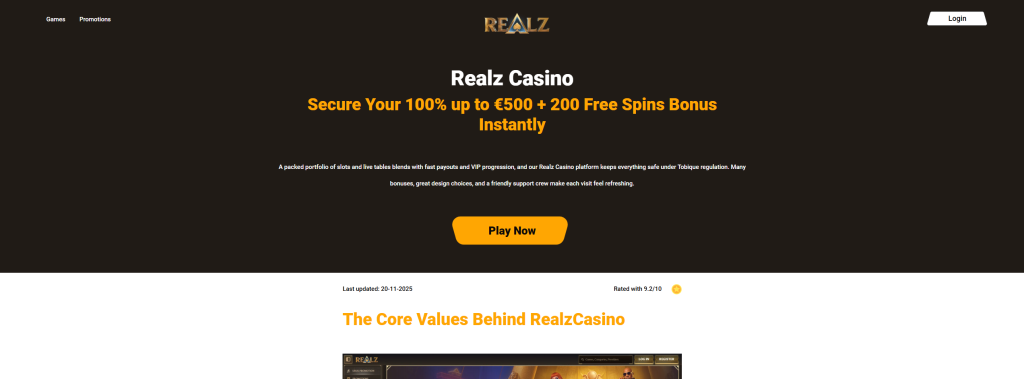 RealZ Casino Interface Screenshot